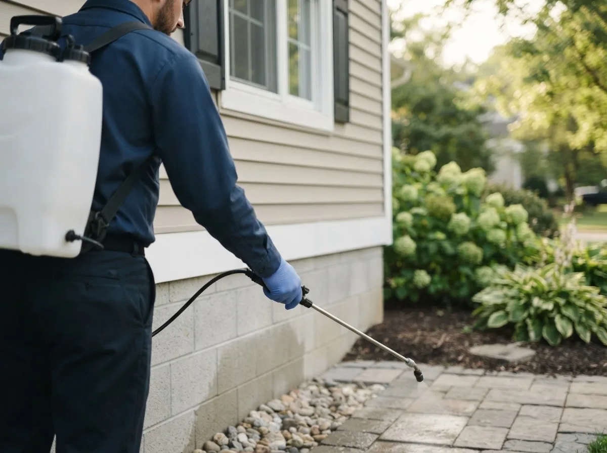 Pest control technician inspecting a home in Omaha, AR